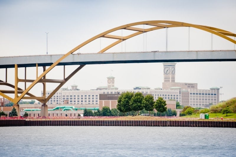 Hoan Bridge view from Lake Michigan Milwaukee River Cruise Line Edelweiss boat tour Wisconsin